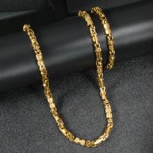 2pcs 18K Gold Plated Hip Hop Cuban Link Necklace And Bracelet Set, Mechanical Chain Connection, Stylish Rock/Rap Vibe, Suitable For Men And Women Everyday Or Party Wear