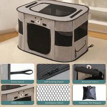 1pc Foldable & Portable Pet Playpen, Grey Bear Pattern, 600D Oxford Cloth + Breathable Mesh, Suitable For Indoor/Outdoor Cats/Dogs, Pet Bed, Pet Play Fence, Professional Outdoor Camping Pet Fence, Warm Enclosure For Kittens, Foldable For Easy Storage And Transport - Grey - View 7