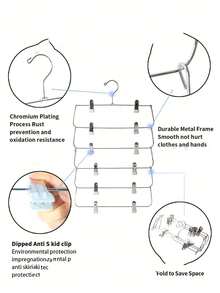 6-Tier Multi-Function Metal Clothes Hanger With Skirt Clips And Pants Clips - Silver - View 3