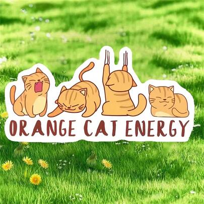 1PC 3 Inch Funny "Orange Cat Energy" Meme Sticker, Cute Cartoon Ginger Cat Decal, Waterproof Vinyl For Laptop, Water Bottle, Car, Kawaii Aesthetic Gift For Cat Lovers, Mom & Teens/"Kawaii Ginger Cat Gift For Friend"/One Brain Cell Sticker, Chaotic Cat Decal, Tabby Cat