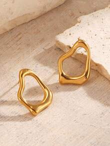 1 Pair Stainless Steel 18K Gold Plated Geometric Asymmetrical Earrings, Suitable For Women's Daily Wear - Multicolor - View 4