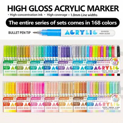 GuangNa 168 Colors Acrylic Paint Markers Set, Vibrant Fluorescent Ink, Create Smooth 3D Effects, Waterproof, Lightfast, High Coverage, Large Ink Capacity, 14-Color Student Art Markers Set, Stackable Colors, Paper Fixative Ink, Suitable For Glass/Stone/Body Painting, Coloring Books | Gift Set For Boys/Girls