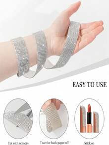 1卷DIY自粘水钻胶带，银色树脂水钻条，钻石水晶水钻胶带贴纸，闪亮水钻，适用于工艺品、织物、汽车、服装、瓶子、蛋糕、手机、生日、婚礼装饰（银色）