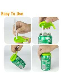 1个带吸管的汽水罐盖（颜色随机） - 包括可重复使用的硅胶吸管和汽水罐盖，密封性好，易于使用，防漏 | 适用于标准12盎司汽水罐，可用作饮料盖、啤酒罐盖、汽水罐盖，也非常适合旅行、聚会、露营和夏季必备品。