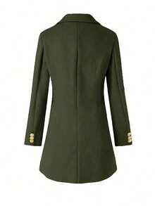 女士轻薄羊毛混纺双排扣长袖防风外套，秋冬季 - 軍綠色 - 查看 5