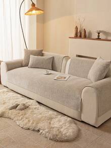 1件装柔软雪尼尔沙发套，纯色简约设计，宠物友好，防滑耐用底背，四季皆宜，节日装饰及沙发保护，适用于1/2/3/4座沙发扶手及靠背。 - 米色 - 查看 5