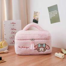 1pc Teddy Plush Embroidered Cosmetic Bag, Cartoon Large Capacity High-Quality Fluffy Storage Pouch, Autumn/Winter