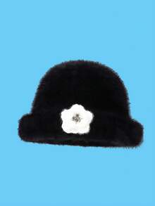 1pc High-End Rabbit Fur Bucket Hat, Large Head Circumference, Autumn/Winter - Flower Bucket Hat - View 10