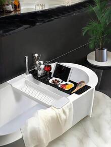 Expandable Multi-Purpose Bathtub Drain Rack, Plastic Bathtub Organizer Shelf, Can Hold Towels, Books, Drinks And Phones, Stylish Drainage Design, Suitable For Shower Accessories, Bookshelf Storage Rack Accessories, Shower Supplies