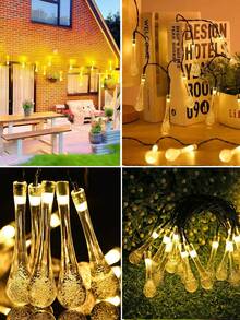 1 pièce Guirlande lumineuse solaire d'extérieur - 8 modes, 5 m/20 LED, 7 m/50 LED, IP65 étanche, 8 modes d'éclairage, guirlande lumineuse solaire à gouttes d'eau, convient pour les jardins, les cours, les fêtes, les pubs, les entreprises, les maisons, les pelouses, les mariages, les balcons, les pavillons, les fêtes, les anniversaires, le camping, les festivals, la décoration de la Saint-Valentin (multicolore/blanc chaud/blanc) Guirlande lumineuse de jardin d'extérieur - Marron - Voir 7