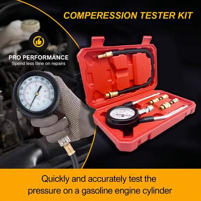8pcs Petrol Engine Cylinder Compression Tester Kit, Small Engine Compression Tester Automotive Tool Gauge 0-300PSI For Testing Car Motorcycle