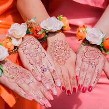 JDSTZS 6 Hojas Pegatinas De Henna Marrón Impermeable Pegatinas De Tatuaje Temporal De Mano Pegatinas Tinta Roja Tatuaje De Henna Para Mujer Fiesta De Boda Festivales Y Fiestas Decora - como en la foto - Ver 5