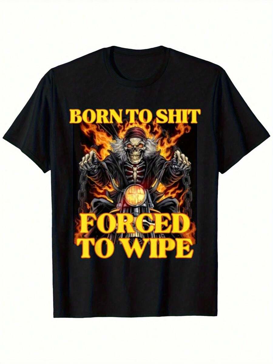 Nacido para ser obligado a limpiar camiseta divertida de meme de esqueleto - Negro - Ver 1