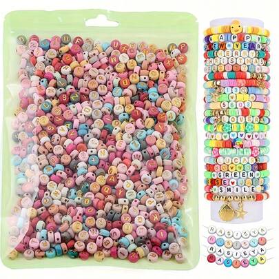 500/1000pcs 4x7mm Round Letter Beads, Colorful Acrylic Beads With Golden Letter Beads, For DIY Jewelry Making Bracelets Necklaces Accessories Birthday Gifts