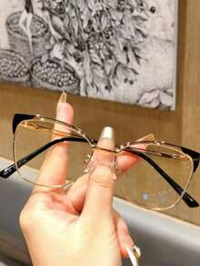 1pc Ladies Highly Attractive Level Student Light Round Face Display Face Flat Non-Prescription Glasses Plain Frame,School And Computer Reading Gaming TV Phones