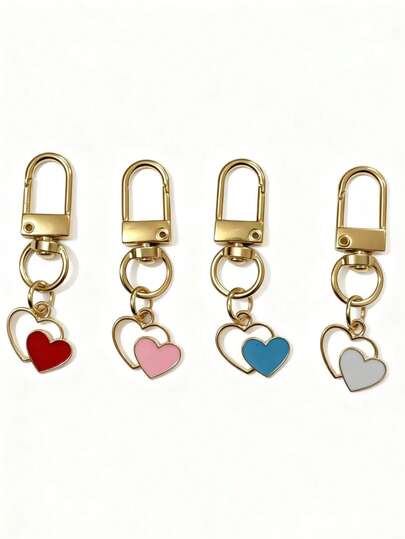 4pcs/Pack Cute Heart Shaped Keychains, Creative Heart Keychains Gift, Metal Material, Suitable For Students, Graduation Season, Teacher Gifts
