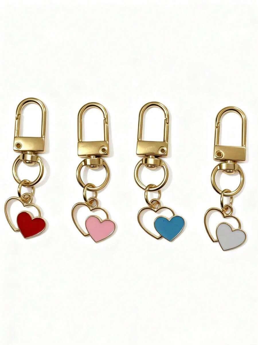 4pcs/Pack Cute Heart Shaped Keychains, Creative Heart Keychains Gift, Metal Material, Suitable For Students, Graduation Season, Teacher Gifts - Multicolor 1 - View 1