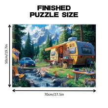 1000-Piece Puzzle - Vintage Van With Mountain Scenery, Dog Family And Couple Scene - Vibrant Colors, Exquisite Details -, Birthday, Father's Day - Family Activity, Home Decoration, Camping Decor, Landscape Reproduction - trắng - Xem 2