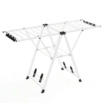 Foldable Metal Laundry Drying Rack/Height Adjustable Wings, 18 Drying Rails