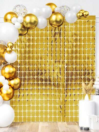 3Pcs Golden Square Rain Curtain Party Background Decoration,Party Backdrop Metallic Foil Fringe Tinsel Curtain,Holiday Birthday Party Supplies,Gender Reveal Party Babe Shower Bridal Shower Party Decor,Home Wall Decoration