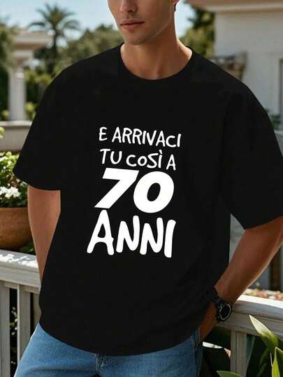 Camiseta Italiana de 70º Cumpleaños para Hombre - Diseño "Ei Arrivacia Tu Cos", Camiseta Casual de Verano de Manga Corta y Cuello Redondo, Top de Punto Blanco para Adultos