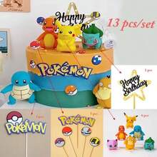 13Pcs 1Set Pokemon Cake Anime Figure Pikachu Party Happy Birthday Pokemon Cake Decoration Supplies Ornaments Boy Kids Gift(Randomness May Have Minor Flaws) - Multicolor - View 9
