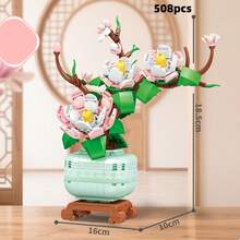 Lucky Bamboo Building Block Set, Multi-Style Flower Pot Blocks, Lucky Bamboo, Magnolia, Persimmon Flower, Oriental Red, Adult Assembling Blocks, Creative Construction Toy Models, Living Room/Desk Decor, Christmas/Halloween/Valentine's Day/Mother's Day Gift, Building Blocks For Adults, Puzzles For Adults