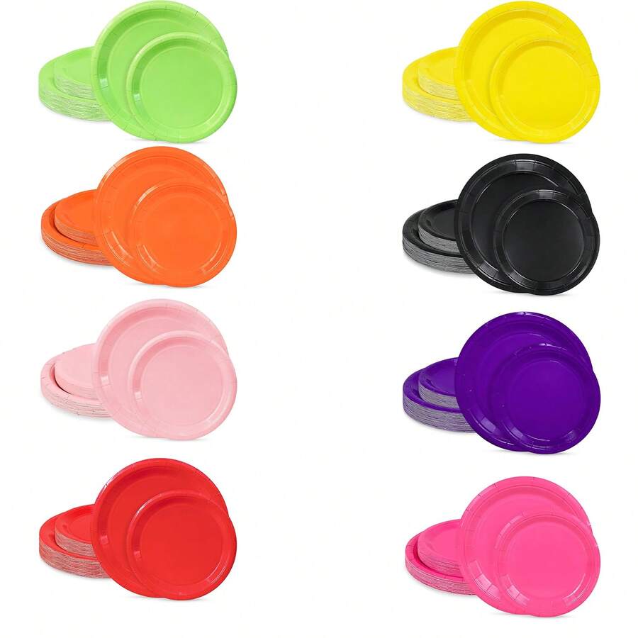 1pc Thick Party Paper Plates Set, 9-Inch And 7-Inch Round Disposable Paper Plates, Suitable For Daily Meals, Weddings, Christmas, Picnics - Multicolor - View 1