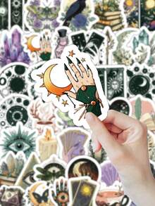52/104 Pcs Witch Aesthetic Stickers, Mystical Tarot Crystal Raven Decals, Retro Gothic Watercolor Vinyl Stickers, Suitable For Diary, Phone Case, Laptop, Dark Academia Style Gift, Kindle Stickers, Scrapbook Supplies, Journaling Supplies, Desk Accessories - Green - View 5