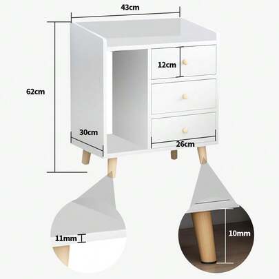 Mesita de Noche Moderna Buros para Recamara Minimalista con Estante de Almacenamiento Mueble Modernos Madera Mesitas Almacenamiento Tipo Librero (Blanco Marfil, 43 * 30 * 62CM)