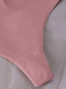 1 pieza Tanga de mujer de unicolor rosa de cintura baja minimalista - Rosa - Ver 7