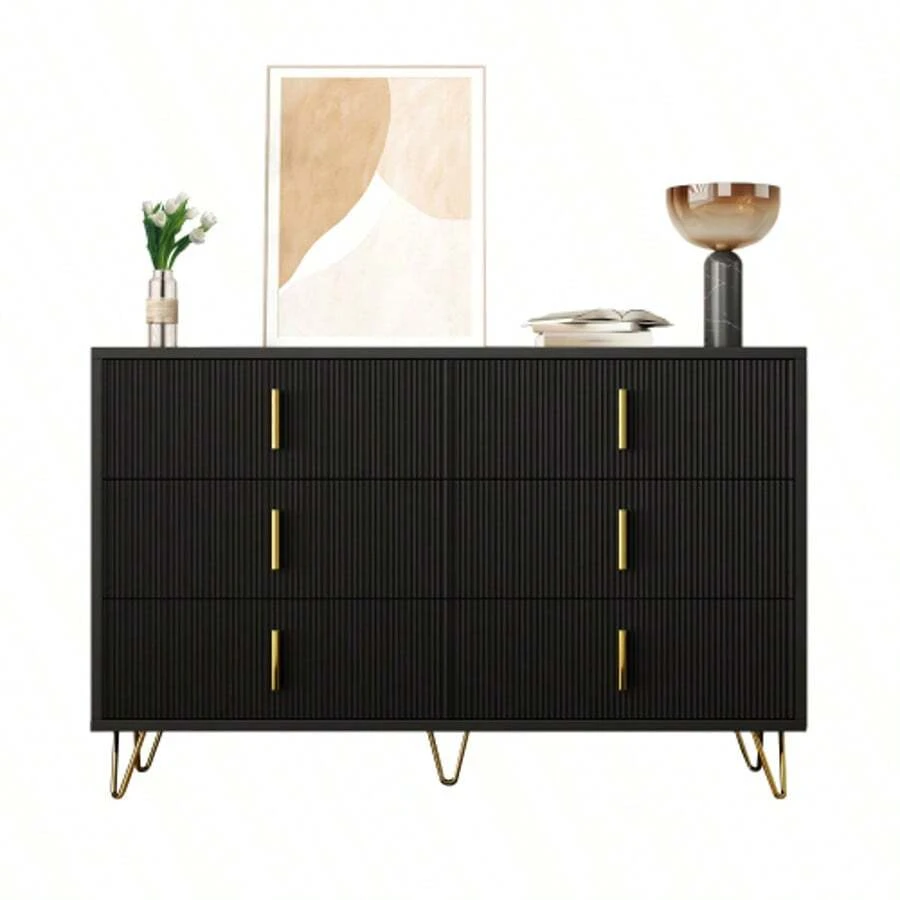 Elegant Sideboard With A Modern Design, Chest Of Drawers And Plenty Of Storage Space, Gold Handles - Black - View 1