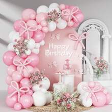Juego de 113 piezas de arco de globos con temática de lazo rosa, incluye globos de látex rosa, blanco y largos. Perfecto para fiestas de cumpleaños, baby showers, bodas, despedidas de soltera y decoraciones de fiestas con temática de princesa. - Multicolor - Ver 2