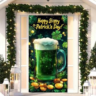 2 st. St. Patrick's Day 2D-dörrflaggor, gröna ölfestivaldörrskydd med klöverdesign, lämpliga för inomhus- och utomhusfiranden, födelsedagar, jul- och bondgårdsdekor, högtidsdörrskydd | Klövertema | slitstark polyester, ölträdgårdsdekor