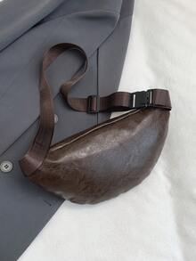 Women's PU Leather Casual Waist Bag, Shoulder Bag, Crossbody Bag, Fashion Chest Bag - Brown - View 3
