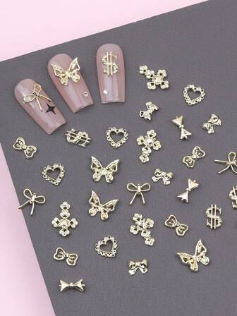 20/30 piezas Decoraciones de arte de uñas de metal, lazos de aleación, corazones, cruces, set de accesorios de lujo para arte de uñas, decoración de uñas de metal DIY, regalo para mujeres y niñas, suministros para uñas, joyería para uñas