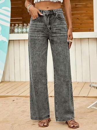 패션 여성 루즈핏 스트레이트 레그 데님 팬츠 캐주얼 레트로 다용도 데일리 출퇴근 바지