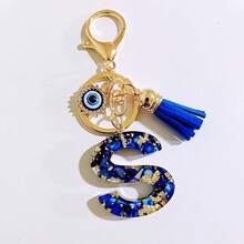New Cross-Border Navy Blue 26 English Letter Keychain, Devil's Eye Uppercase Letter Bag Charm, Bohemian Acrylic Women Waist Chain, Suitable For Halloween, All Seasons - Letter - View 6