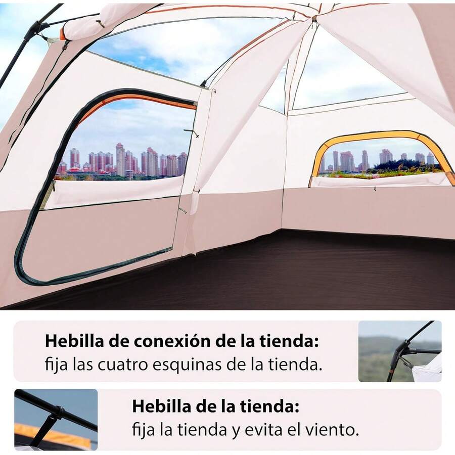 Habitdesign Casa De Campaña 3-6 Personas y Toldo De Puerta Campismo y Tienda De Campaña Impermeable Camping Casa De Campaña 4 Estaciones Glamping Tent Carpas Plegable-Fácil De Montar 330x220x185CM - Marrón Claro - Ver 1