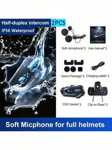 D3X摩托车头盔蓝牙对讲机，BT5.4，IPX6级防水，支持音乐共享，无限对讲连接，适用于所有摩托车头盔，支持语音控制，无线免提通话和音乐耳机，兼容全盔和半盔，半双工对讲，1000mAh锂电池 - D3X - 查看 11