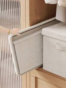 Foldable Clothes & Bedding Storage Box With Lid, Pants Organizer Box, Home & Dorm Closet Storage - Rice - View 3