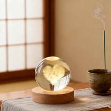 2.4英寸（约6.1厘米）装饰石英玻璃球，地球仪摆件，置于带木质底座的玻璃球中，纸质水晶雕塑家居装饰工艺品 - 無色 - 查看 5