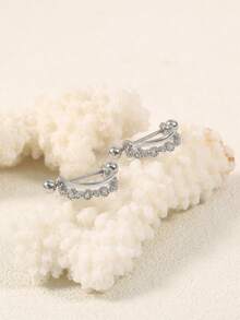 Nooxian 1 Pair Women's Stainless Steel Zirconia C-Shape Screw Stud Earrings, Punk Piercing Everyday Accessory - Silver - View 3