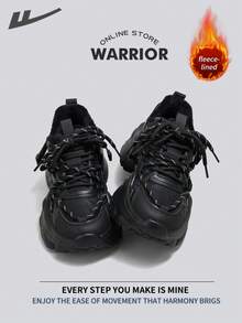 WARRIOR 女式舒适街头风厚底鞋，秋冬季舒适跑步鞋，简约休闲又不失时尚感，四季皆宜，耐磨耐穿，适合全天穿着的训练鞋，保暖内衬运动鞋。 - 黑色 - 查看 2