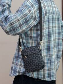 新款男士休闲多功能单肩包，斜挎包，旅行收纳包，复古印花单肩包 - 藏蓝色 - 查看 9