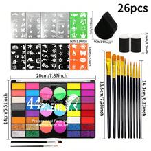 opeth 44 Colors Body Paint Set, Includes 12 Brushes, 10 DIY Template Stickers, 2 Finger Sponge Heads, 1 Sponge, Suitable For Masquerade, Halloween, Stage Makeup, Holiday Party Makeup, Water-Soluble And Easy To Clean, Non-Irritating - Multicolor - View 8