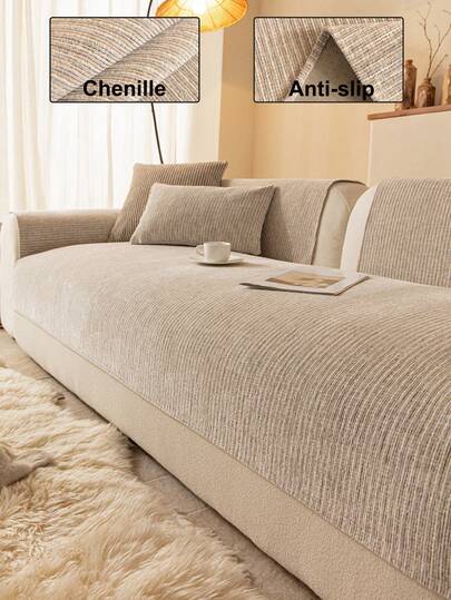 1 st mjukt chenille-sofföverdrag, enfärgat, enkel design, husdjursvänligt, halkfritt och hållbart bakstycke, lämplig för alla årstider, juldekor och soffskydd, passar för 1/2/3/4-sits soffa, armstöd och ryggstödsöverdrag