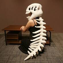 1pc Funny Dinosaur Skeleton Head Plush Doll, Realistic Dinosaur Bone Skeleton Model Head Hat Mask, Role Play Costume Prop For Kids & Adults, Halloween & Christmas Gift