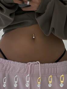 1件S925纯银肚脐环，6/8/10毫米时尚简约单颗锆石个性化肚脐穿刺饰品，女士款 - 單顆耳環配件 - 查看 1