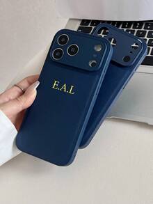 Customized Initial Name Phone Case, Compatible With IPhone 17/16/15/14/13 Pro Max Plus Air, 3D Embossed Luxury Litchi Grain Genuine Leather Protective Cover, Great Gift - Blue - View 8